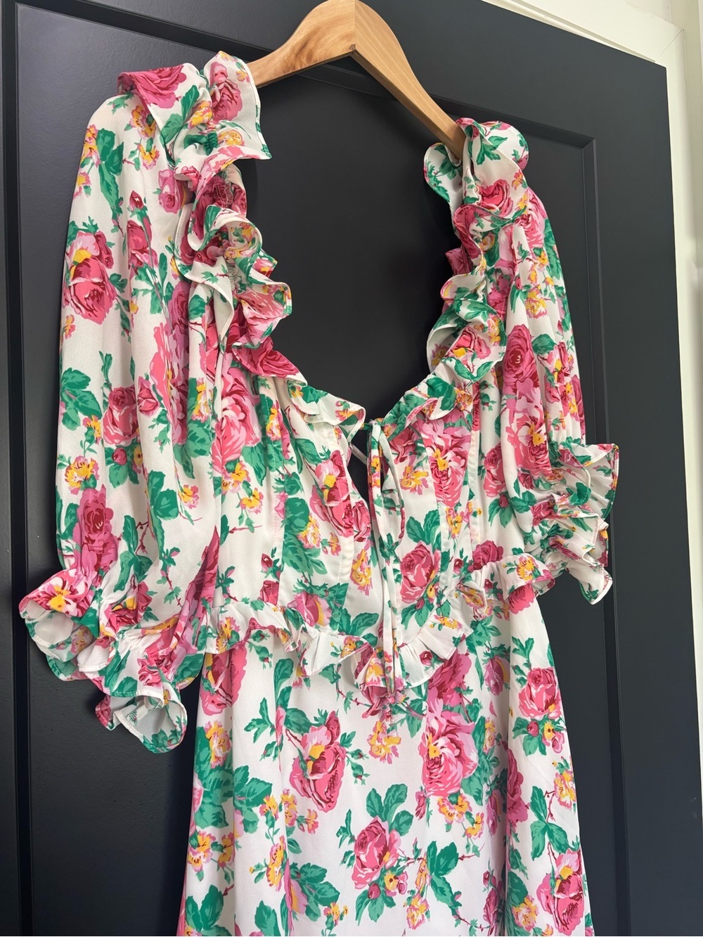 For Love & Lemons Imogen Mini Dress XL Floral Ruffle Corset Tie Back Cottagecore - Picture 4 of 10